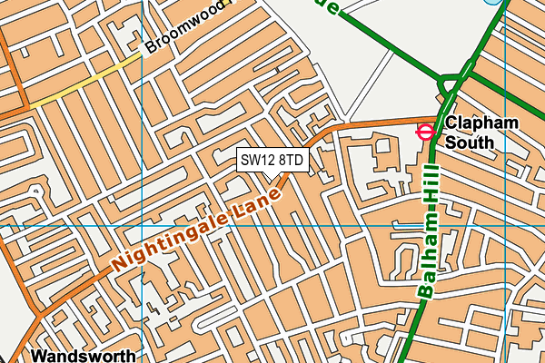 SW12 8TD map - OS VectorMap District (Ordnance Survey)