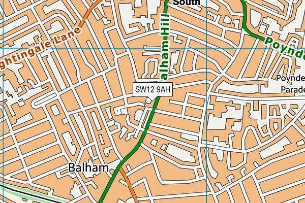 SW12 9AH map - OS VectorMap District (Ordnance Survey)
