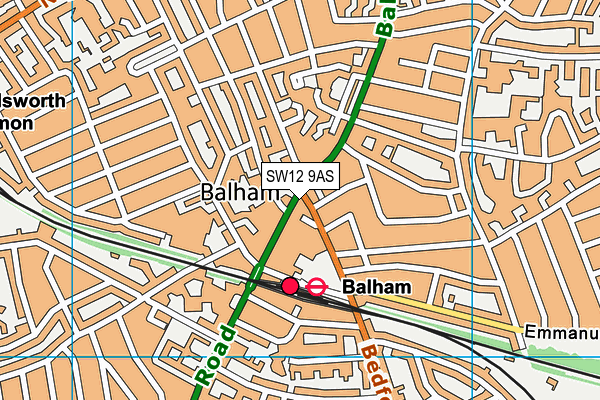 SW12 9AS map - OS VectorMap District (Ordnance Survey)