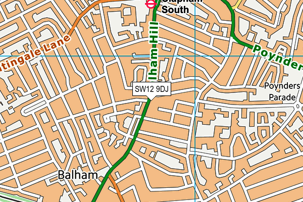 SW12 9DJ map - OS VectorMap District (Ordnance Survey)