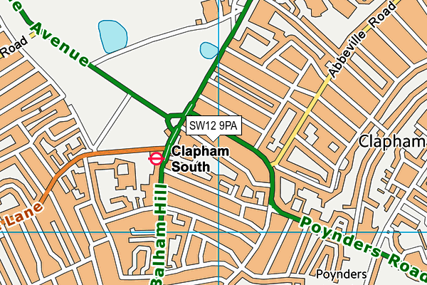 SW12 9PA map - OS VectorMap District (Ordnance Survey)