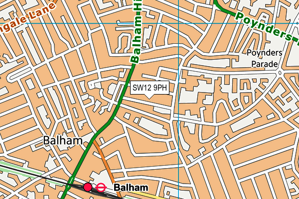 SW12 9PH map - OS VectorMap District (Ordnance Survey)