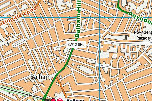 SW12 9PL map - OS VectorMap District (Ordnance Survey)