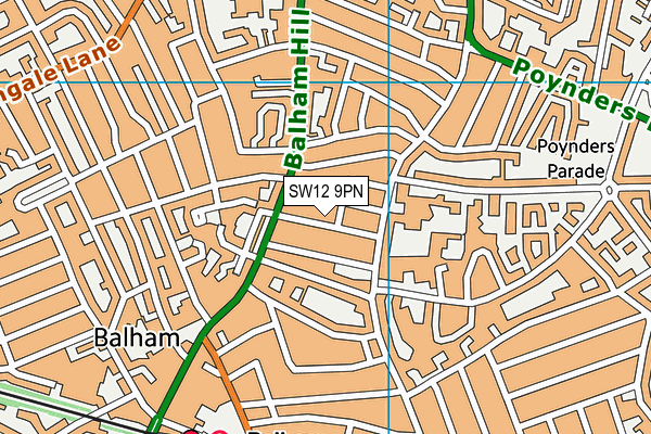 SW12 9PN map - OS VectorMap District (Ordnance Survey)