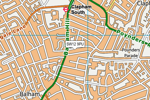 SW12 9PU map - OS VectorMap District (Ordnance Survey)