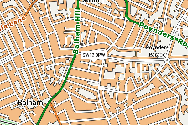 SW12 9PW map - OS VectorMap District (Ordnance Survey)