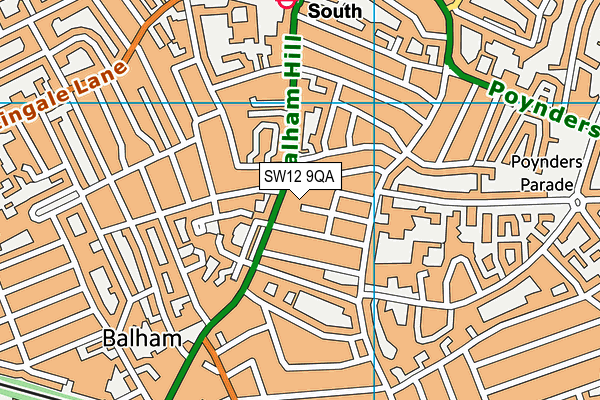 SW12 9QA map - OS VectorMap District (Ordnance Survey)