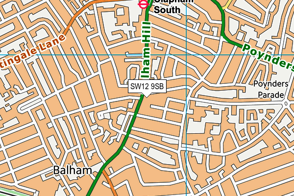 SW12 9SB map - OS VectorMap District (Ordnance Survey)