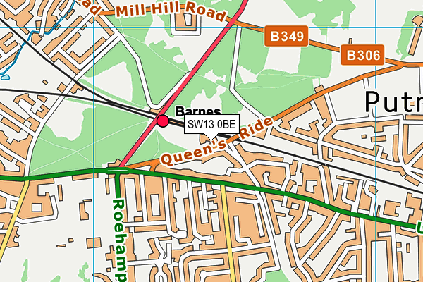 SW13 0BE map - OS VectorMap District (Ordnance Survey)