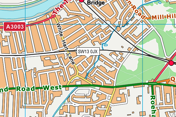 SW13 0JX map - OS VectorMap District (Ordnance Survey)