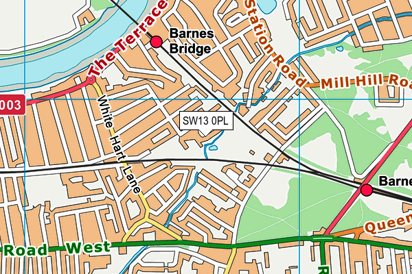 SW13 0PL map - OS VectorMap District (Ordnance Survey)