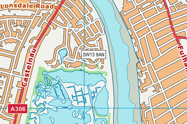 SW13 8AN map - OS VectorMap District (Ordnance Survey)