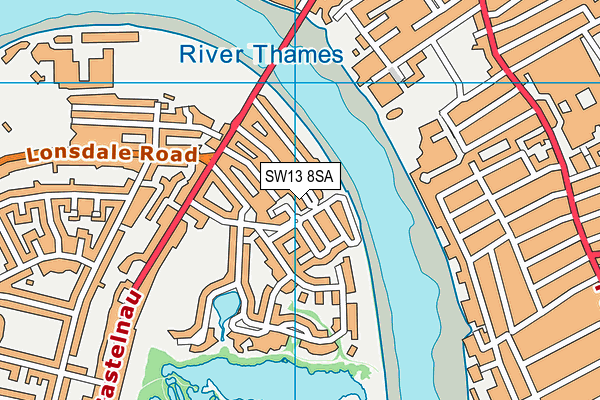 SW13 8SA map - OS VectorMap District (Ordnance Survey)