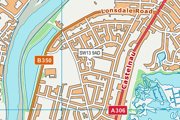 SW13 9AD map - OS VectorMap District (Ordnance Survey)