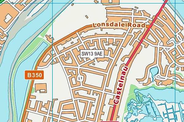 SW13 9AE map - OS VectorMap District (Ordnance Survey)