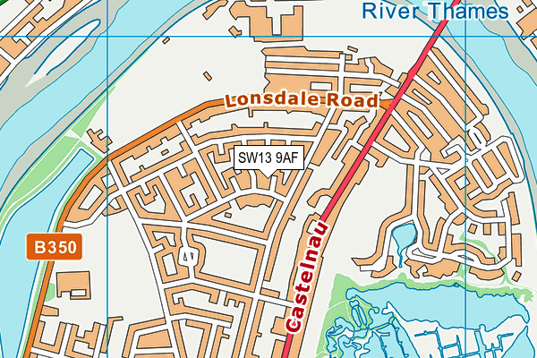 SW13 9AF map - OS VectorMap District (Ordnance Survey)