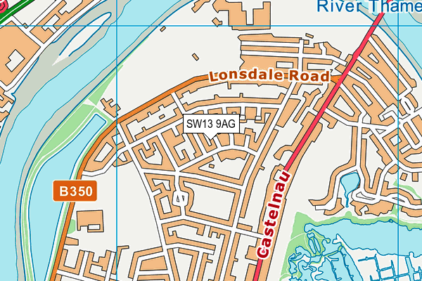 SW13 9AG map - OS VectorMap District (Ordnance Survey)