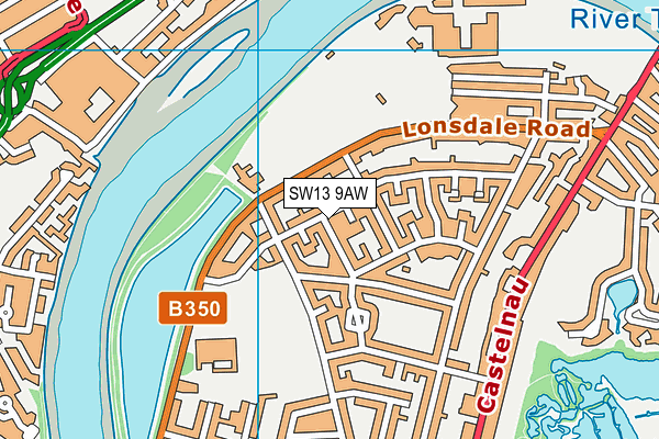 SW13 9AW map - OS VectorMap District (Ordnance Survey)