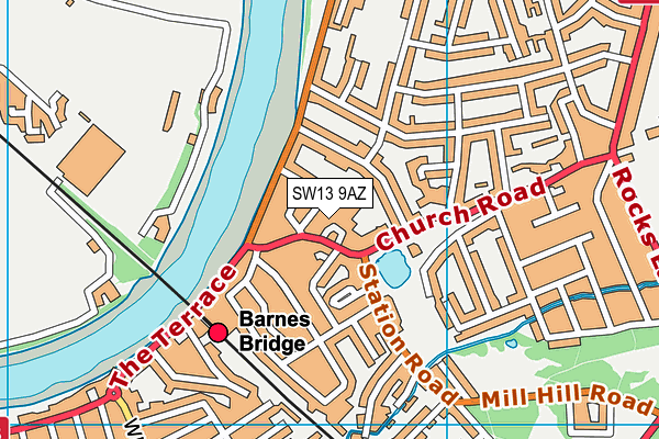 SW13 9AZ map - OS VectorMap District (Ordnance Survey)