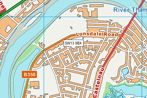 SW13 9BX map - OS VectorMap District (Ordnance Survey)