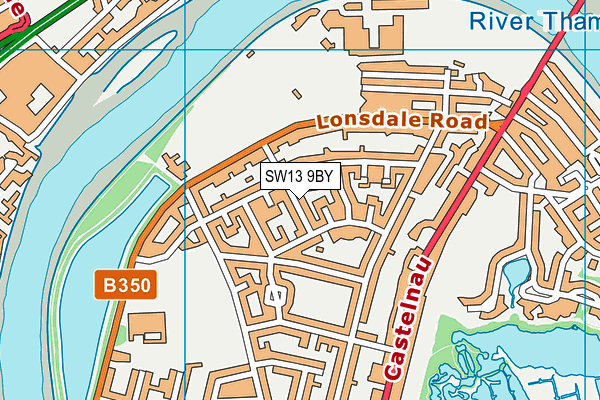 SW13 9BY map - OS VectorMap District (Ordnance Survey)