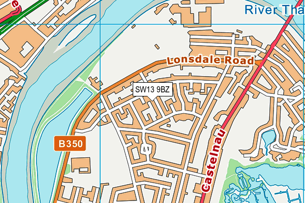 SW13 9BZ map - OS VectorMap District (Ordnance Survey)