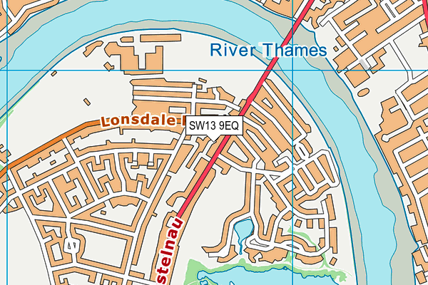 SW13 9EQ map - OS VectorMap District (Ordnance Survey)