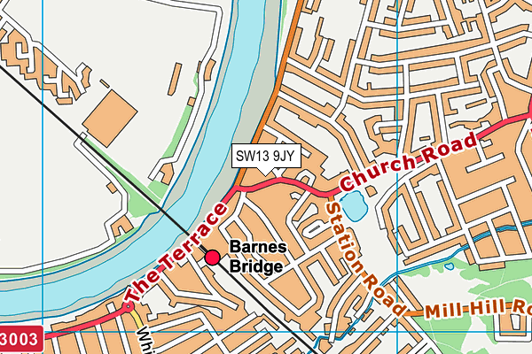 SW13 9JY map - OS VectorMap District (Ordnance Survey)