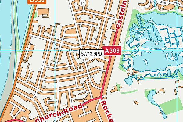 SW13 9PD map - OS VectorMap District (Ordnance Survey)