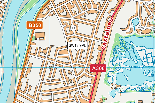 SW13 9PL map - OS VectorMap District (Ordnance Survey)