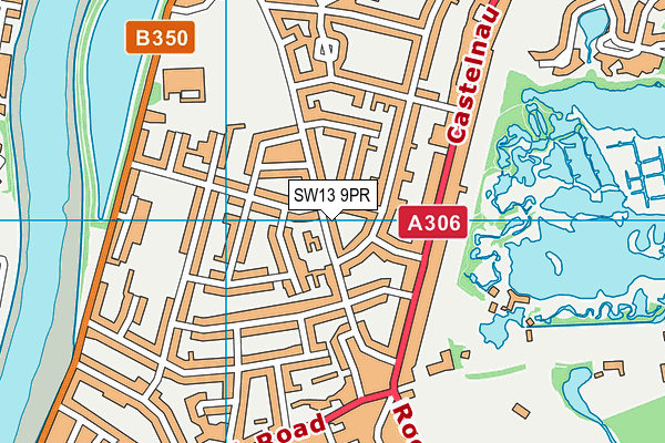 SW13 9PR map - OS VectorMap District (Ordnance Survey)
