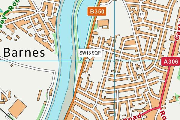 SW13 9QP map - OS VectorMap District (Ordnance Survey)