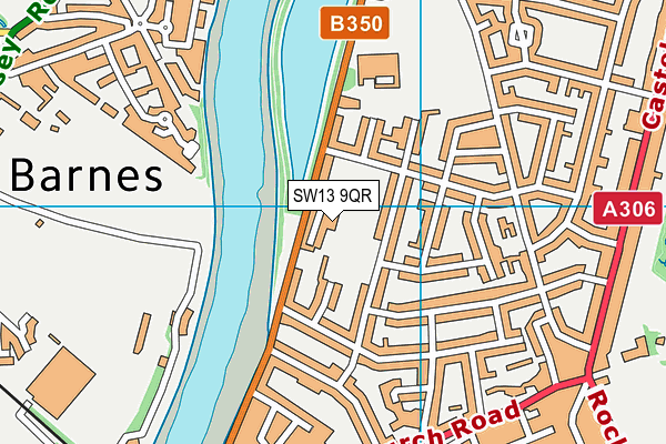 SW13 9QR map - OS VectorMap District (Ordnance Survey)