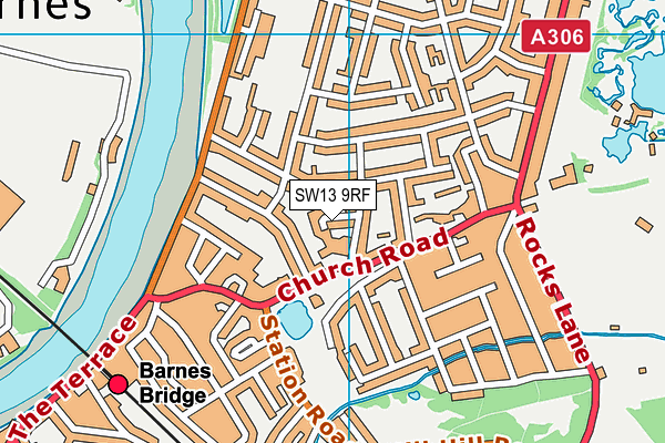 SW13 9RF map - OS VectorMap District (Ordnance Survey)