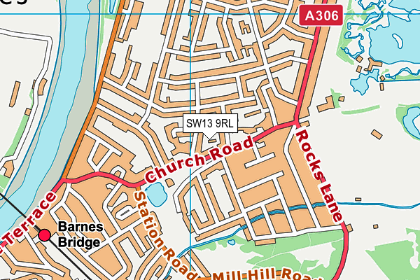 SW13 9RL map - OS VectorMap District (Ordnance Survey)