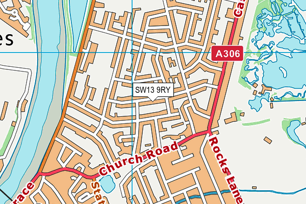 SW13 9RY map - OS VectorMap District (Ordnance Survey)