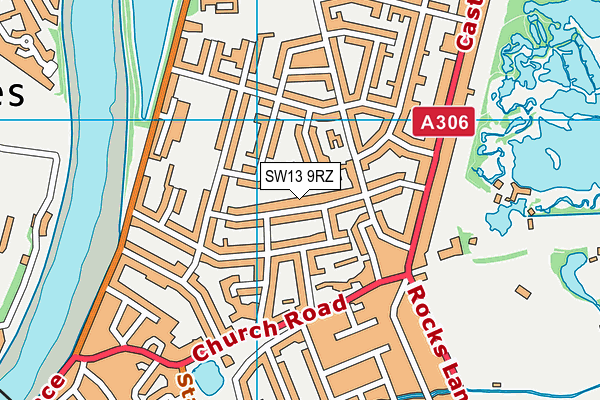 SW13 9RZ map - OS VectorMap District (Ordnance Survey)