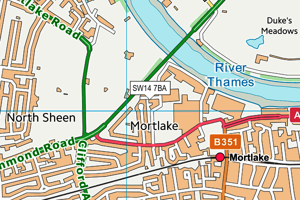 SW14 7BA map - OS VectorMap District (Ordnance Survey)