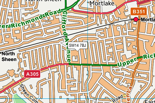 SW14 7BJ map - OS VectorMap District (Ordnance Survey)