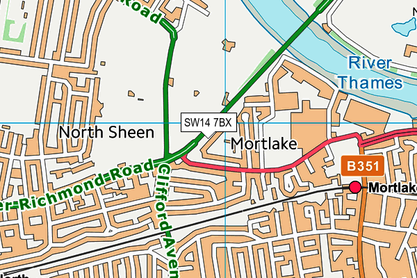 SW14 7BX map - OS VectorMap District (Ordnance Survey)