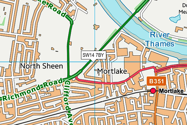 SW14 7BY map - OS VectorMap District (Ordnance Survey)