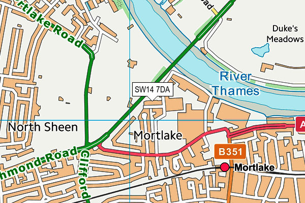 SW14 7DA map - OS VectorMap District (Ordnance Survey)