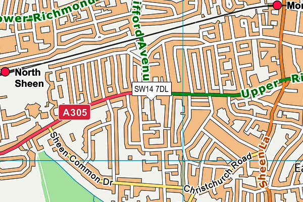 SW14 7DL map - OS VectorMap District (Ordnance Survey)