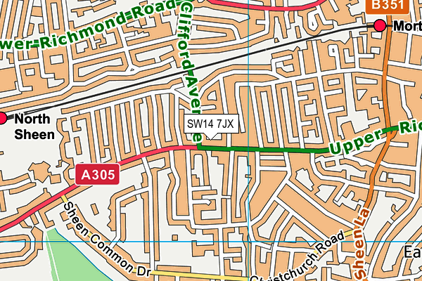 SW14 7JX map - OS VectorMap District (Ordnance Survey)