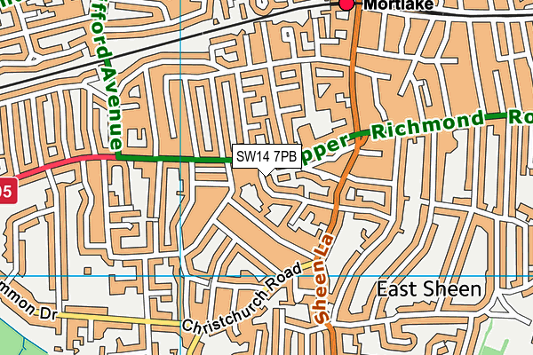 SW14 7PB map - OS VectorMap District (Ordnance Survey)