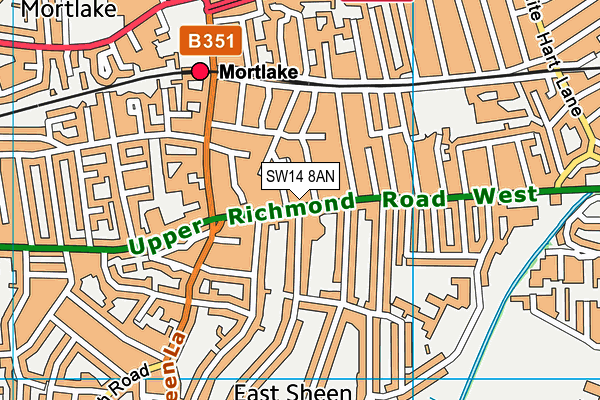 SW14 8AN map - OS VectorMap District (Ordnance Survey)