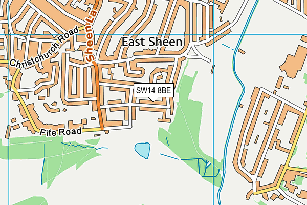 SW14 8BE map - OS VectorMap District (Ordnance Survey)