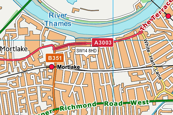 SW14 8HD map - OS VectorMap District (Ordnance Survey)