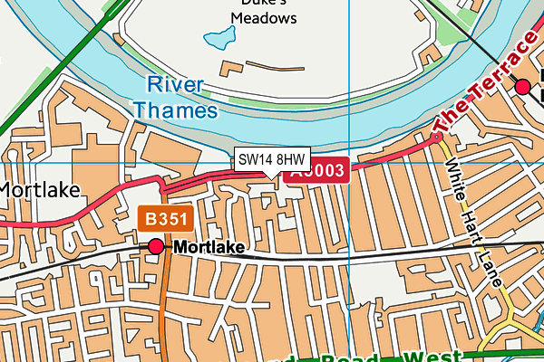 SW14 8HW map - OS VectorMap District (Ordnance Survey)