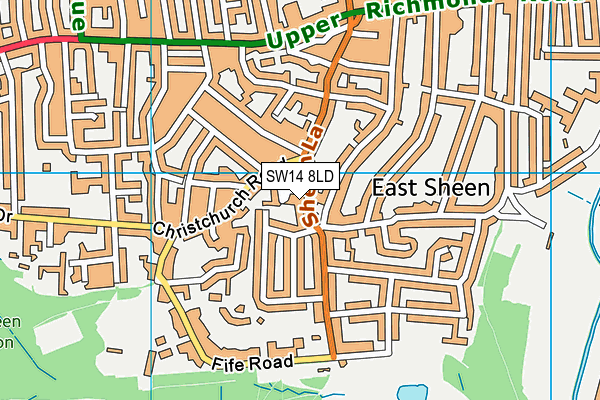 SW14 8LD map - OS VectorMap District (Ordnance Survey)